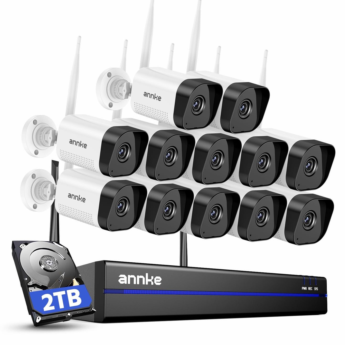 ANNKE Wireless Camera System, 16CH Expandable 4K Security NVR, 4Pcs 3MP Outdoor Cameras, 2-Way Audio, Dual-Band WiFi, Human Detection, IP66 Waterproof, 2TB HDD, Compatible with Alexa, 24/7 Protection