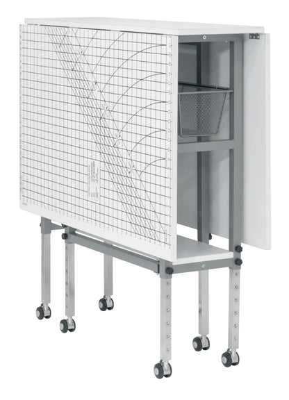 Sew Ready Foldable Hobby and Cutting Grid Table - 58.75" W x 36.5" D White Arts and Crafts Table with Grid Top and Silver Storage Drawers