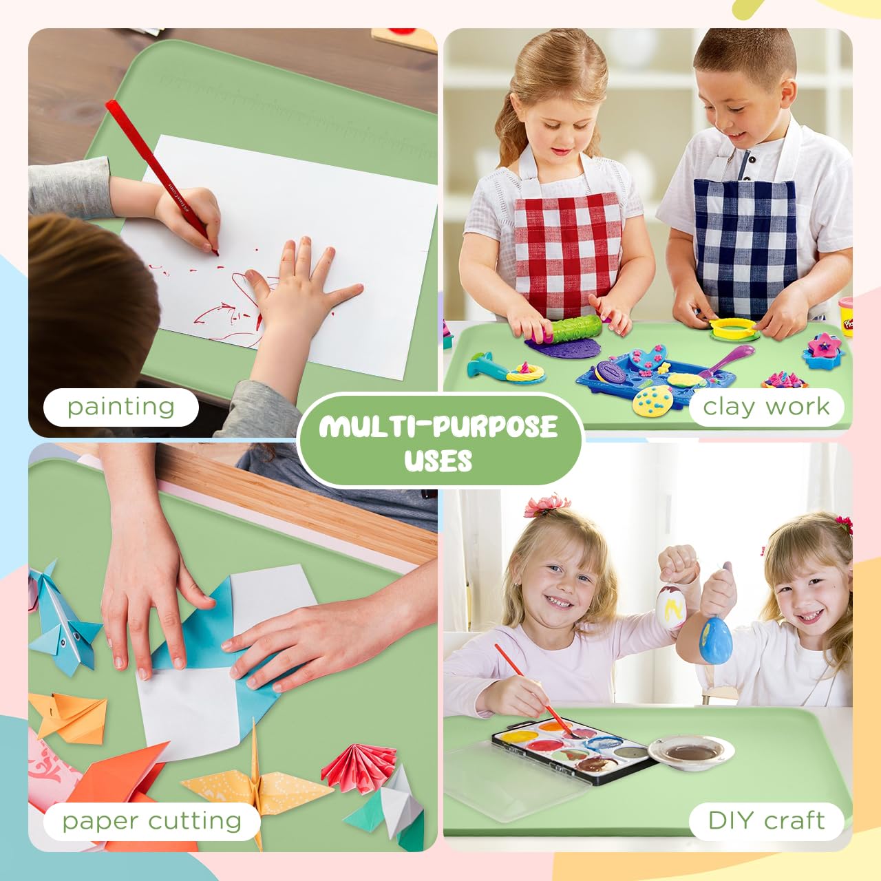 YAMJUG Silicone Mat for Crafts, 24" x 16" Painting Art Mat for Kids with Raised Edges, Silicone Paint Mats for Crafts, Clay, Jewelry-Making & Resin