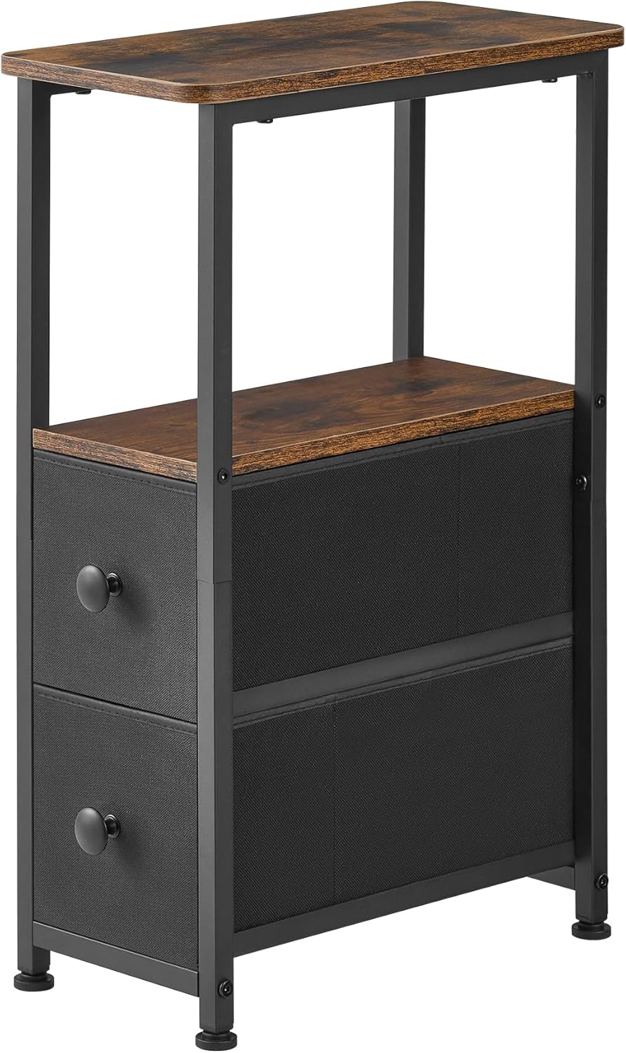DALEMHOME 2 HKET1200BR End Table, Narrow Side Table with Fabric Drawers, Slim Nightstand, Small Bedside Table