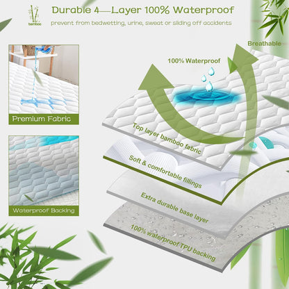 21" GRT Queen Mattress Protector Waterproof, Rayon from Bamboo, Cooling Quilted Fitted Mattress Pad, Noiseless