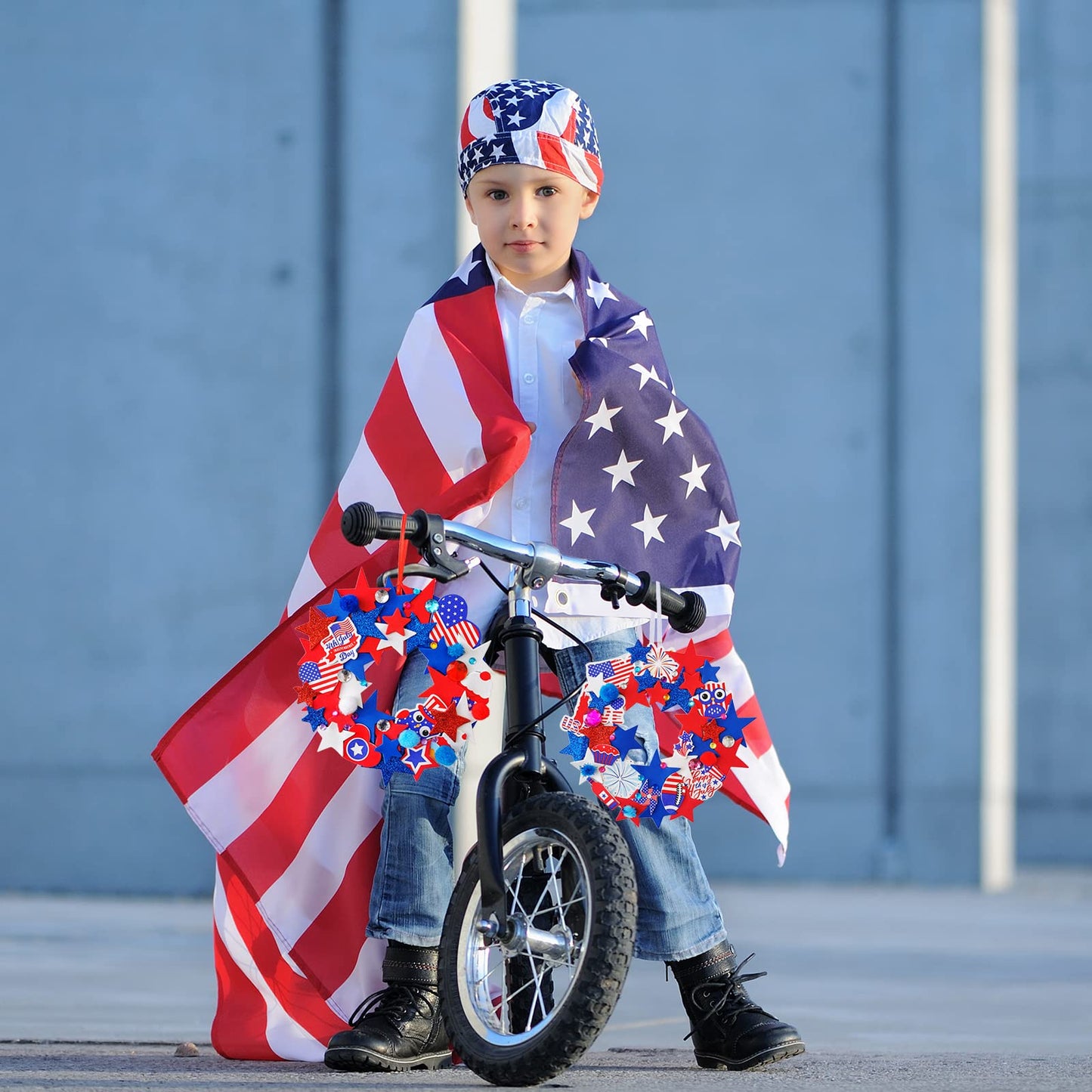 Winlyn 12 Sets 4th of July Craft Kits Patriotic Crafts DIY Patriotic Wreath Signs Ornaments Decorations Art Sets Red White Blue Star USA Flag Pinwheel Foam Stickers Arts and Crafts for Kids Activities
