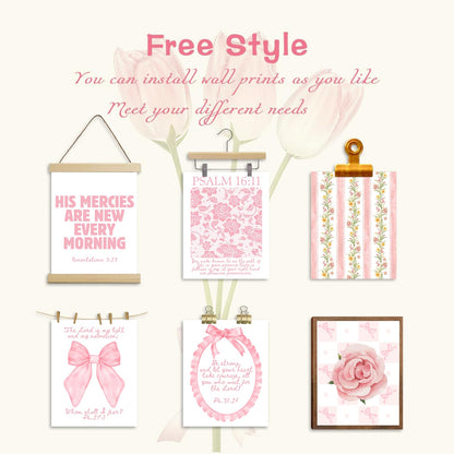 Christian Wall Art Pink Bible Verse Canvas Posters Coquette Bow Room Wall Decor Jesus Scripture Pictures Trendy Preppy Christian Floral Aesthetic Prints for Girls Bedroom 8x10xInch Set of 9 Unframed