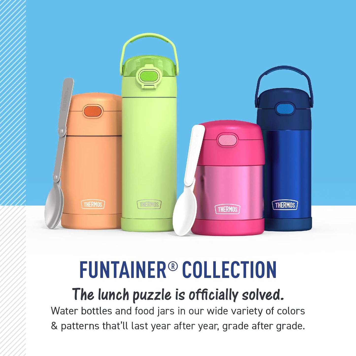 THERMOS FUNTAINER Water Bottle - 12 Ounce Kids Stainless Steel Vacuum Insulated with Straw | Peace Design