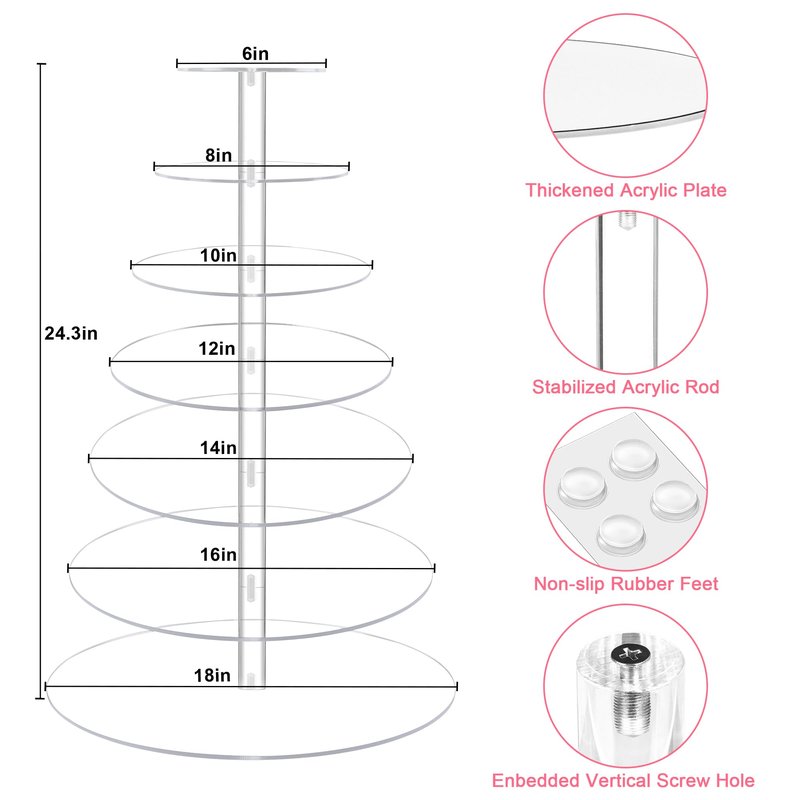 Large 7 Tier Cupcake Stand for 100 Cupcakes, Clear Round Cupcake Stands, Acrylic Wedding Cupcake Tower Stand, Cupcake Display Stand for Dessert Table, Cupcake Tier Stands