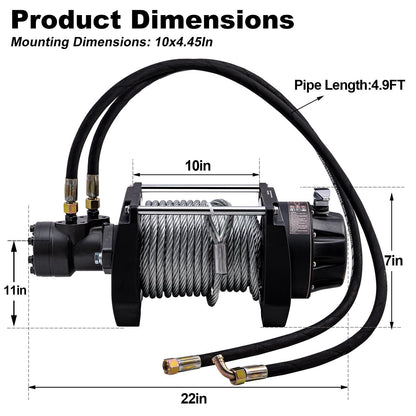 CXRCY Hydraulic Winch 1/2"x78FT Steel Cable - BMR100 Motor, 36:1 Gear Ratio - Great for Wreckers, Trailers & Vehicle Recovery（20000LBS）