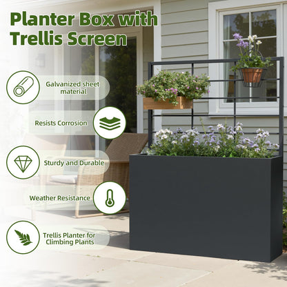 Trygoal 2 PCS Metal Planter Box with Trellis & 1 PCS Planter Box, 35" Lx11.8 Wx47 H Metal Raised Garden Bed with Trellis and Drainage Holes,Outdoor Standing Flower Bed for Climbing Plants,Vines
