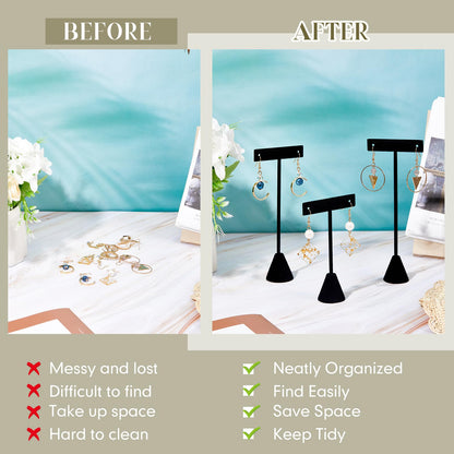 Marsui 12 Pcs Earring Display Set T Bar Earring Display Stand with 3 Heights Earrings Stand for Jewelry Vendors (Black)