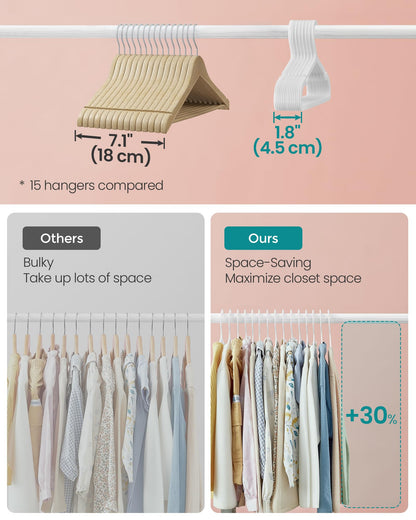 SONGMICS Kids Hangers 100 Pack, Plastic Baby Hangers for Closet, 14 x 7 Inches, for Children Aged 7-12 Years, Space-Saving, Non-Slip, Cloud White UCRP190W01