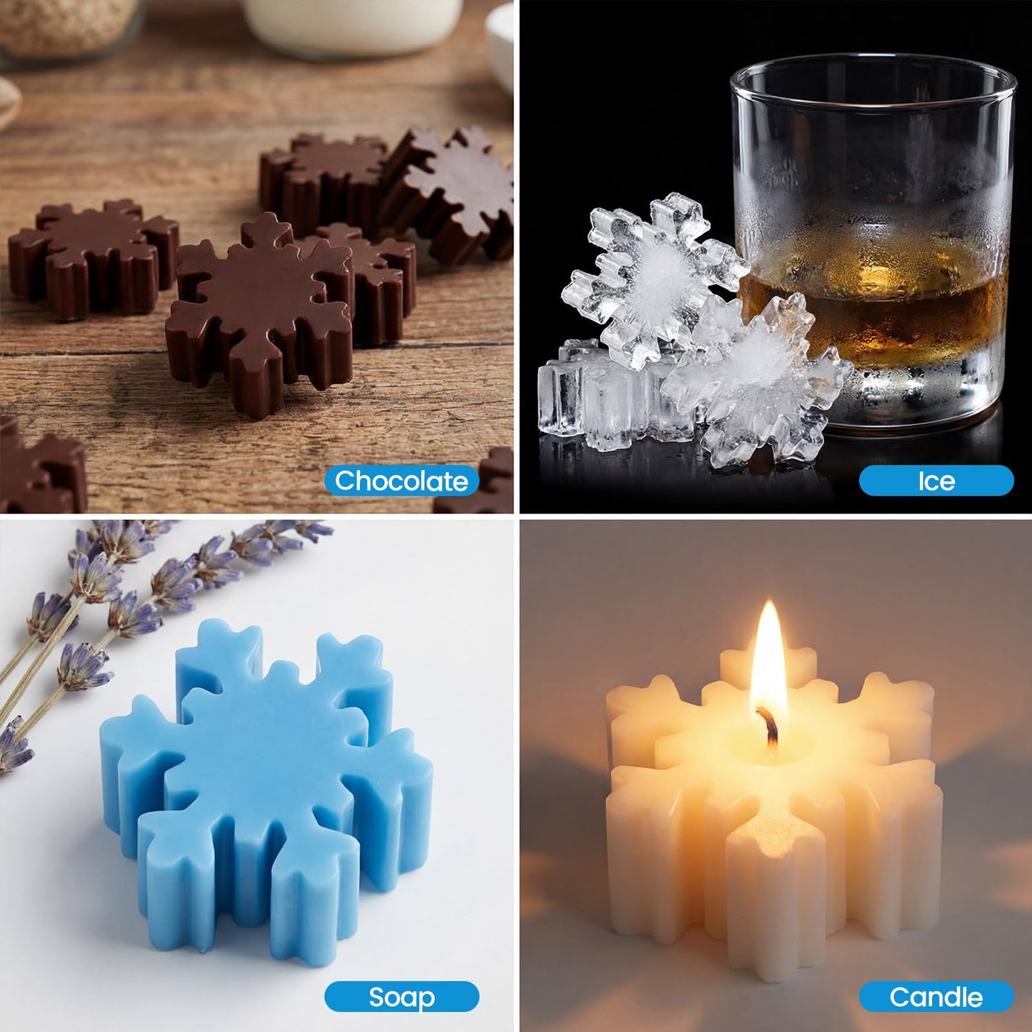 EORTA Snowflake Silicone Mold Tube, Christmas Winter Embed Soap Mold for Baking, Cake, Mousse, Dessert, DIY Handmade, Candle, Clay Craft Making Tool