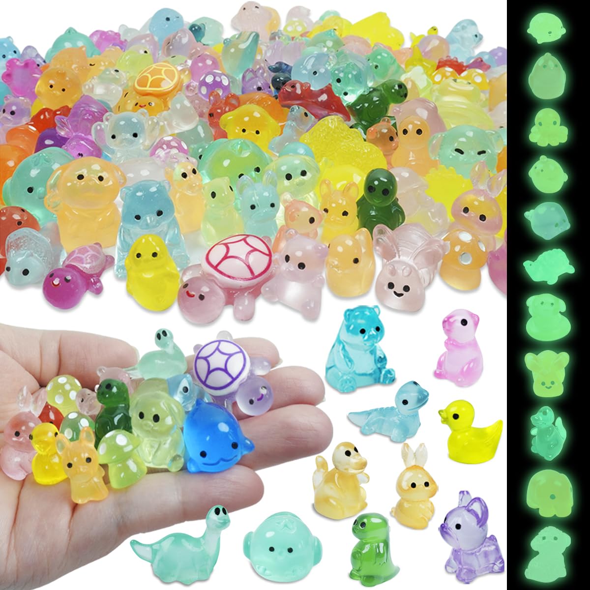 Piemow 180 Pcs Mini Resin Animals Kit - Luminous Tiny Resin Animals Figurines Accessories Gifts for Aquarium Fairy Garden Bonsai Decor