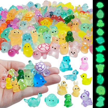 Piemow 180 Pcs Mini Resin Animals Kit - Luminous Tiny Resin Animals Figurines Accessories Gifts for Aquarium Fairy Garden Bonsai Decor