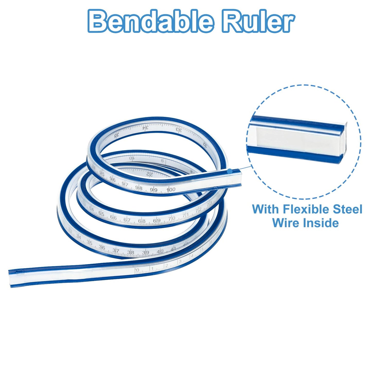 PATIKIL 40 Inch 100cm Flexible Curve Ruler Can Be Bent for Drawing Sewing Engineering, 1 Pcs, Blue