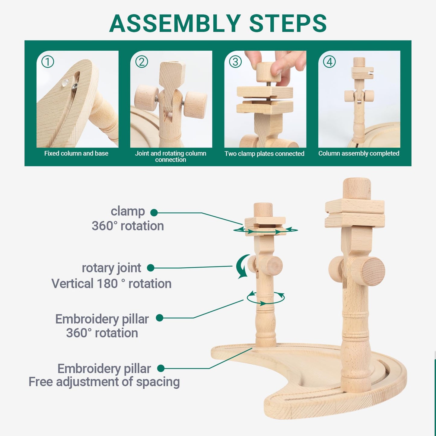 Airo Beech Wood Embroidery Hoop Stand,Rotatable, Tool-Free Installation, for Cross Stitch , Embroidery, Sewing Needlework
