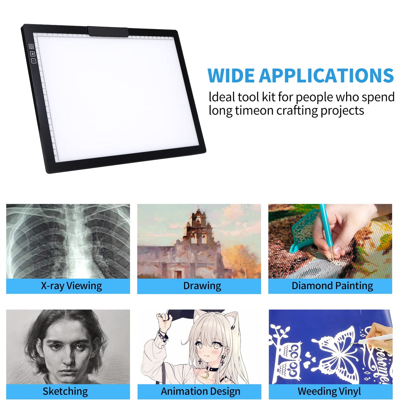 Rechargeable A4 Light Pad with Innovative Stand and Top Clip, Elice Wireless Bright Light Tracing Board Portable LED Artcraft Tracer Box for Artists, Drawing, Cricut Weeding Vinyl, Diamond Painting