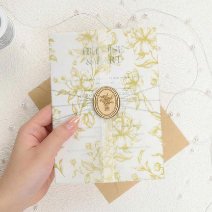 UNIQOOO Wax Seal Stickers - Vintage Photo Frame Floral Bouquet Wedding Invitation Envelope Seal Stickers, 50 Pcs Self-Adhesive Light Gold Stickers, Perfect for Invitation, Christmas, Gift Wrapping