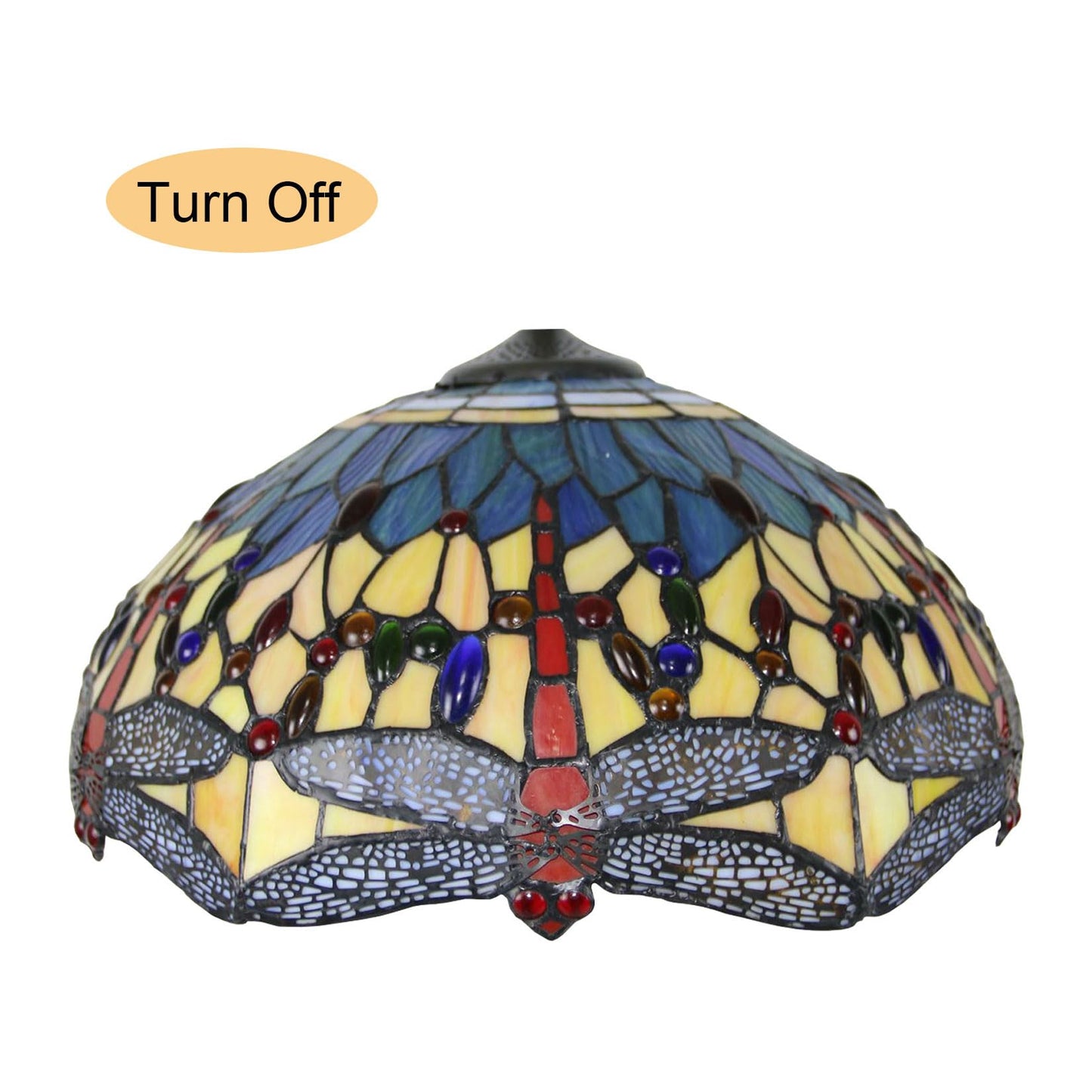 Dragonfly Style Stained Glass Lamp Shade Replacement Only 16X8 Inch Tiffany Lampshades Vintage Handmade Sea Blue Yellow Red Light Cover for Table Lamp Pendant Light Floor Lamp,Red