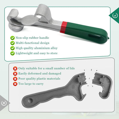 Upgraded 5 Gallon Bucket Opener Tool - Heavy Duty Aluminum Lid Wrench with Non-Slip Grip, Paint Can Opener for Industrial & Home Use