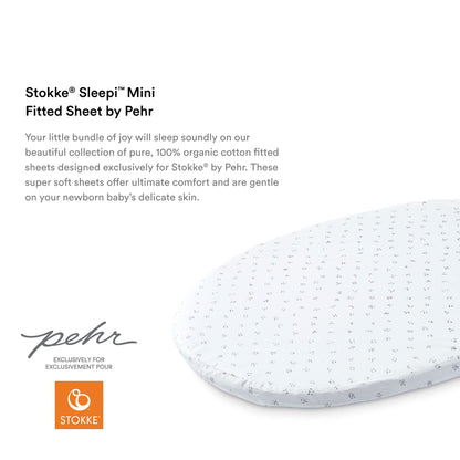 Stokke Sleepi Mini Fitted Sheet by Pehr V2, Grey Dotty - Not Compatible with Mini Mattress Made Before August 2022 - Soft, 100% Organic Cotton