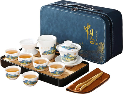 Set Set Set 6 Gaiwan6) Chinese Tea Traditional, Chinese Kung Fu Tea for Adults, Gaiwan Tea with Cups (QLJS