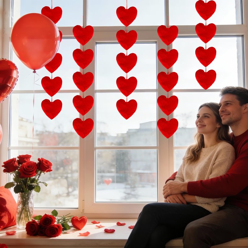 Valentines Day Decorations Valentines Red Heart Velvet Bows 4 pc 6 * 6 in Red Heart Hanging for Home Wall Door Hanger Decor Valentines Wedding Anniversary Birthday Party Supplies