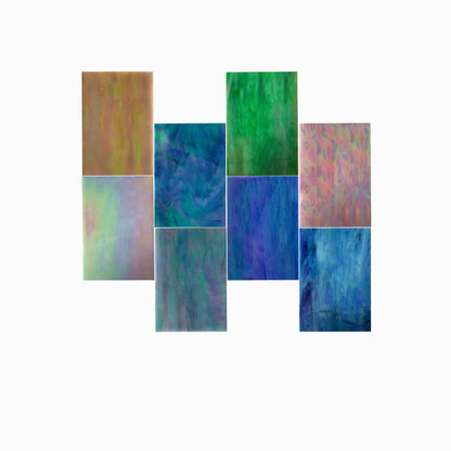 HAOSUM 8 Pack Iridescent Rainbow Stained Glass Sheets,4 x 6 inch Mosaic Glass,Art Glass Opaque for DIY Kits, Mosaics Projects (Iridescence)