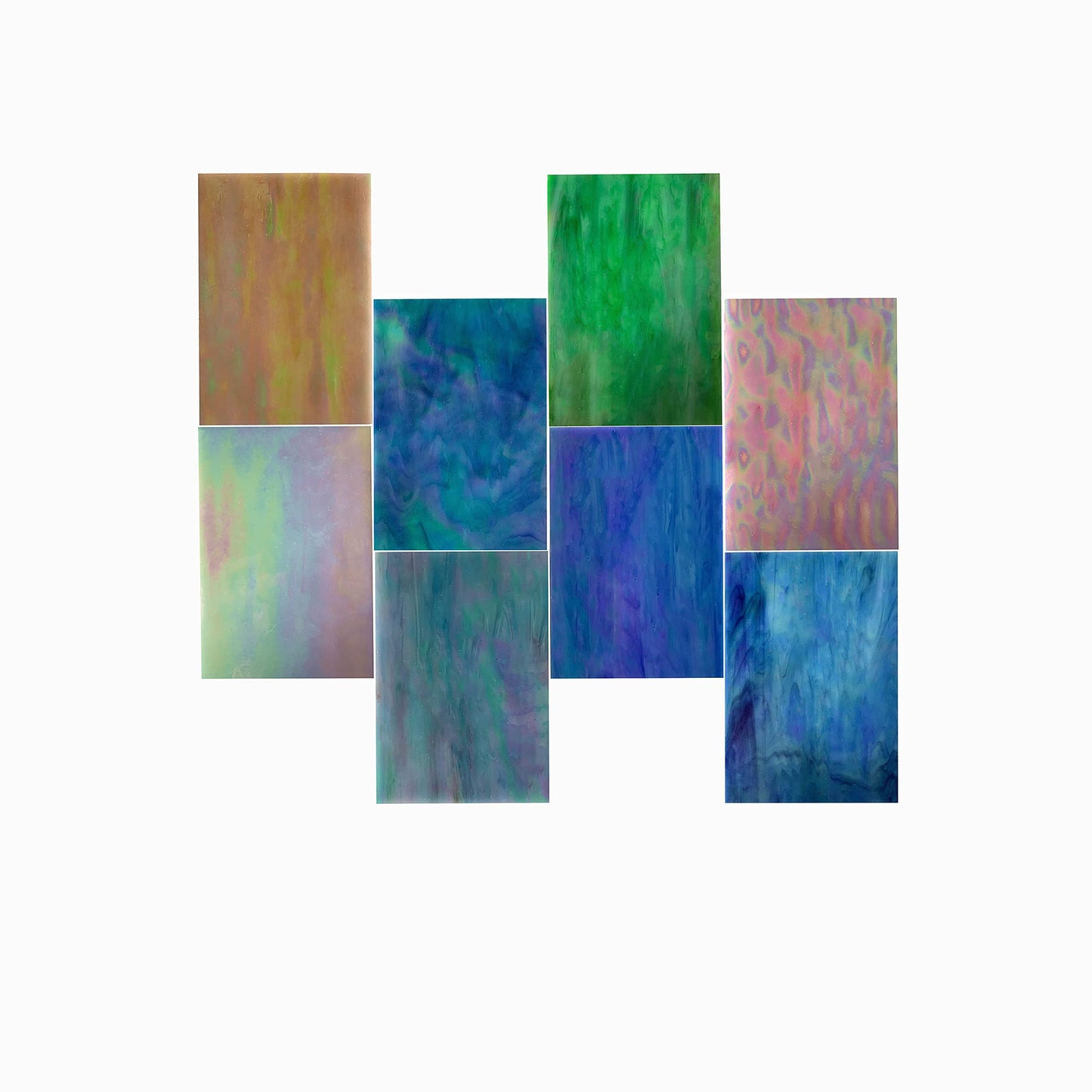 HAOSUM 8 Pack Iridescent Rainbow Stained Glass Sheets,4 x 6 inch Mosaic Glass,Art Glass Opaque for DIY Kits, Mosaics Projects (Iridescence)