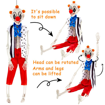 Halloween Skeleton Decorations - 16" Clown Skeleton Decorations, Full Body Mini Skeleton, Halloween Hanging Skeleton for Yard, Garden, Lawn, Patio, and Haunted House Decor - 3 Pack