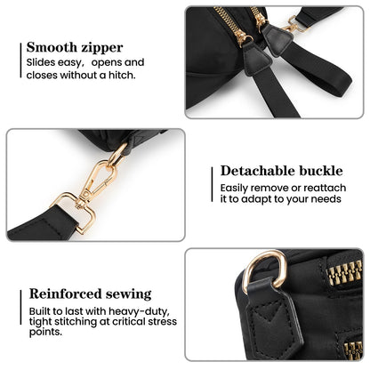 Nylon Crossbody Bags Bum Bag for Women Large Sling Bag Purse with Adjustable Strap（Black）