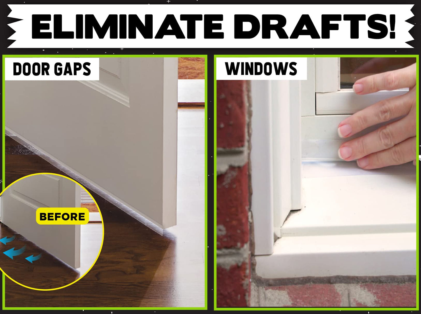 Alien Draft Seal Set of 49 Feet Anti-Draft Adhesive and Flexible Flap to Seal Gaps Around Doors and Windows As Seen On TV