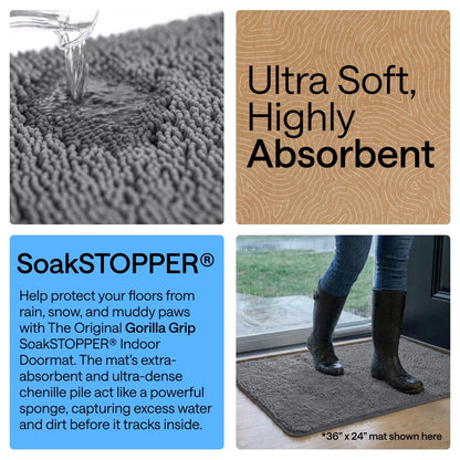 GORILLA GRIP SoakSTOPPER Dog Door Mat, Machine Washable Rug Absorbent Doormat Captures Moisture Mud Dirt, Quick Dry Soft Chenille Entryway Rugs Indoor Entrance Mats for Dog Paws, 24x17 Charcoal