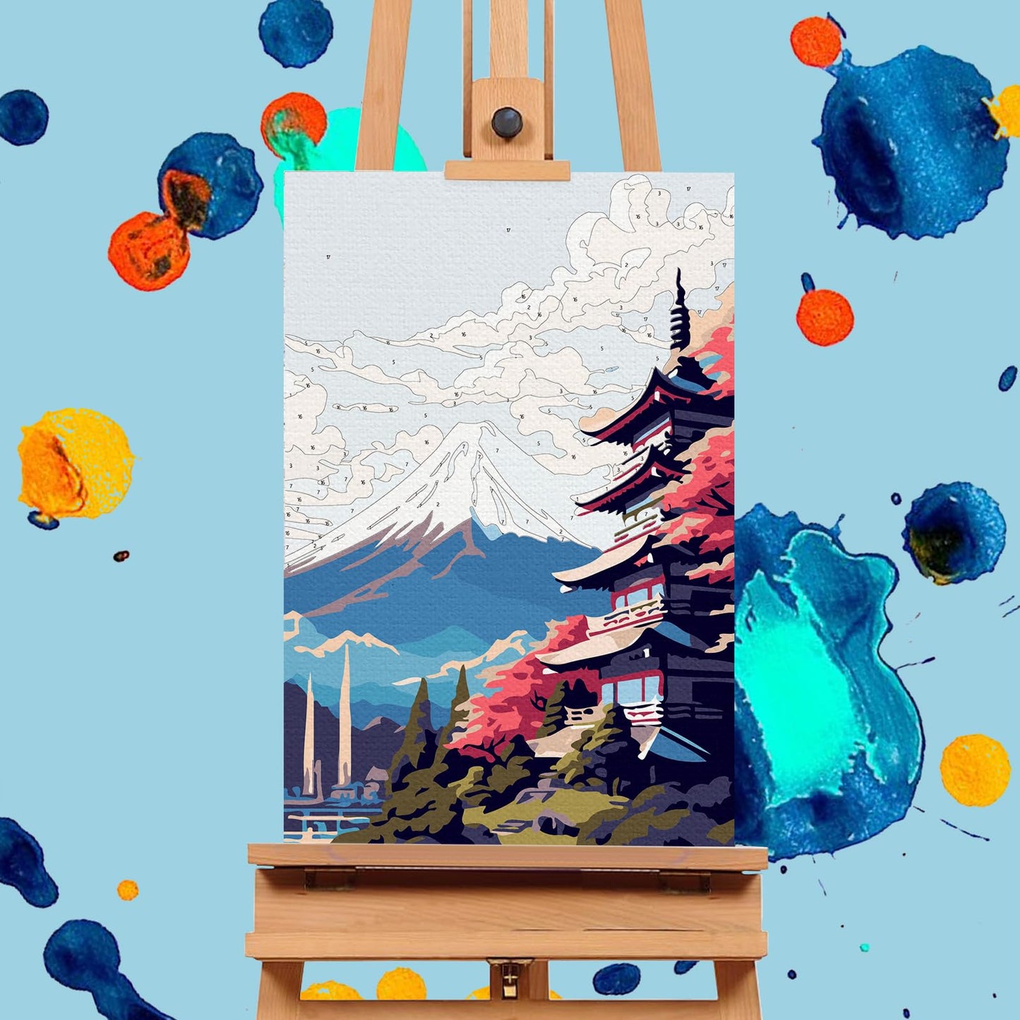 Offito 4 Pack Framed Paint by Numbers Kit for Adults Beginners with Wooden Easel, Landscape Easy Paint by Number Kit with Frame, Watercolor Adult Paint by Number Framed Canvas (8 * 12 Inch)