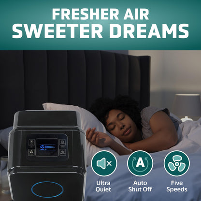 GermGuardian 5-In-1 HEPA Air Purifier for Home, Pet Air Purifier with HEPA Air Filter & UV-C Light, AC4300BPTCA, 743 Sq. Ft., 22'' Tower, Black