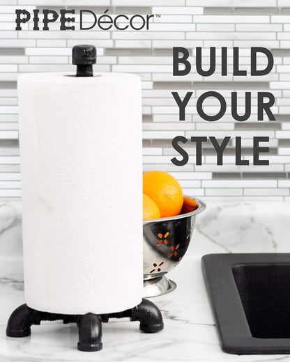 Set Pipe DCOR Black Electroplated Industrial Paper Towel Holder, Rustic Kitchen Farmhouse Decoration, Durable Metal