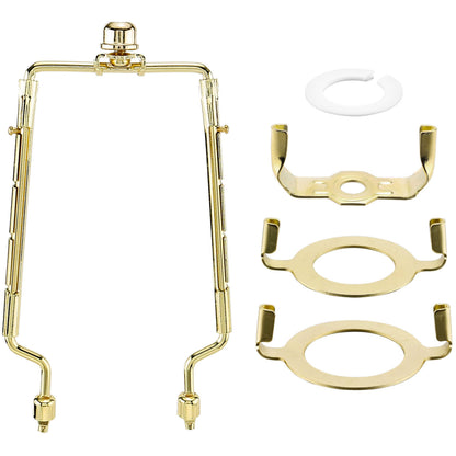 Mornajina 7 8 9 10 inch Lamp Shade Harp Holder, Adjustable Lamp Harps and Finals, Fit both Standard Lamp Rod and E26 E27 Light Base UNO Fitter Adapter Converter Finial Set (Gold)