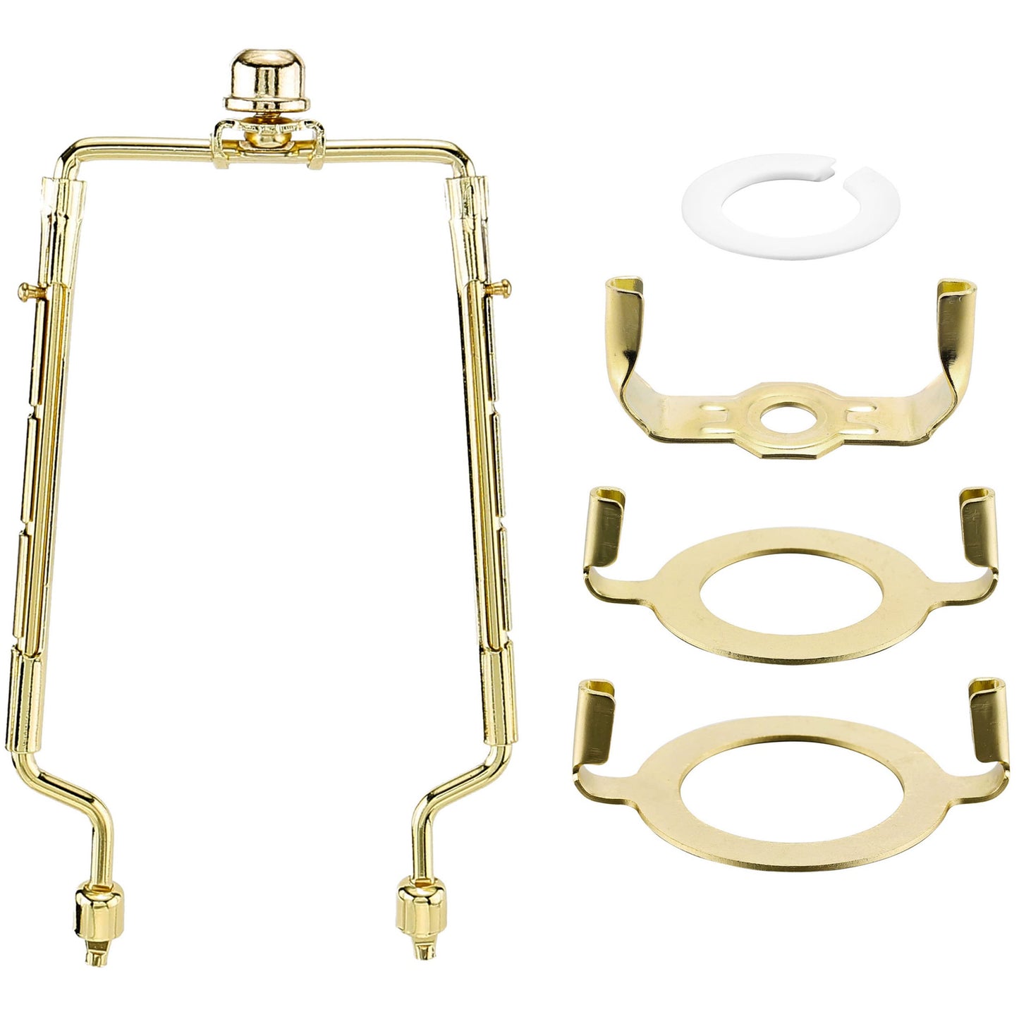 Mornajina 7 8 9 10 inch Lamp Shade Harp Holder, Adjustable Lamp Harps and Finals, Fit both Standard Lamp Rod and E26 E27 Light Base UNO Fitter Adapter Converter Finial Set (Gold)