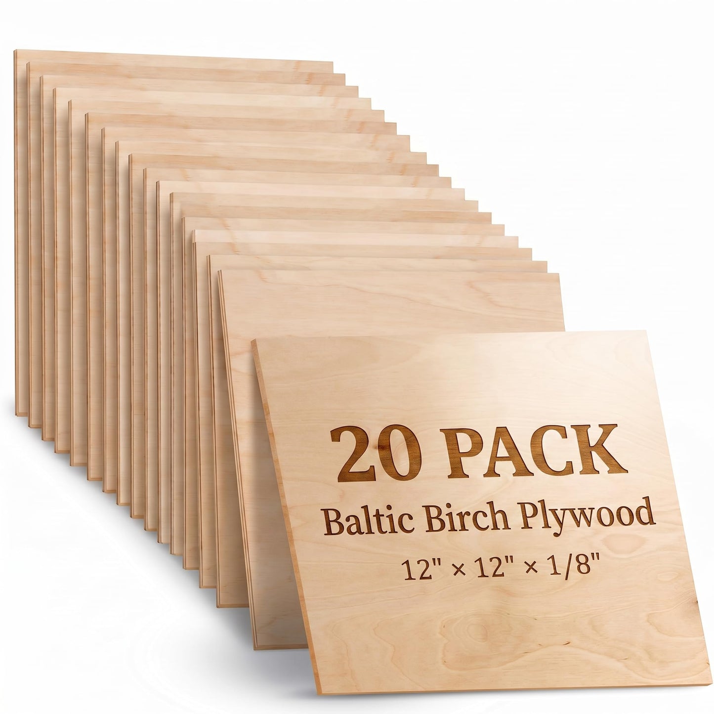 Artlicious 20 Pack Baltic Birch Plywood 12 x 12 Inch 1/8 Inch - 3mm Thin Birch Plywood Sheets for Laser Cutting and Engraving - Thin Wood Sheets for Glowforge, Cricut, Scroll Saw & Crafts
