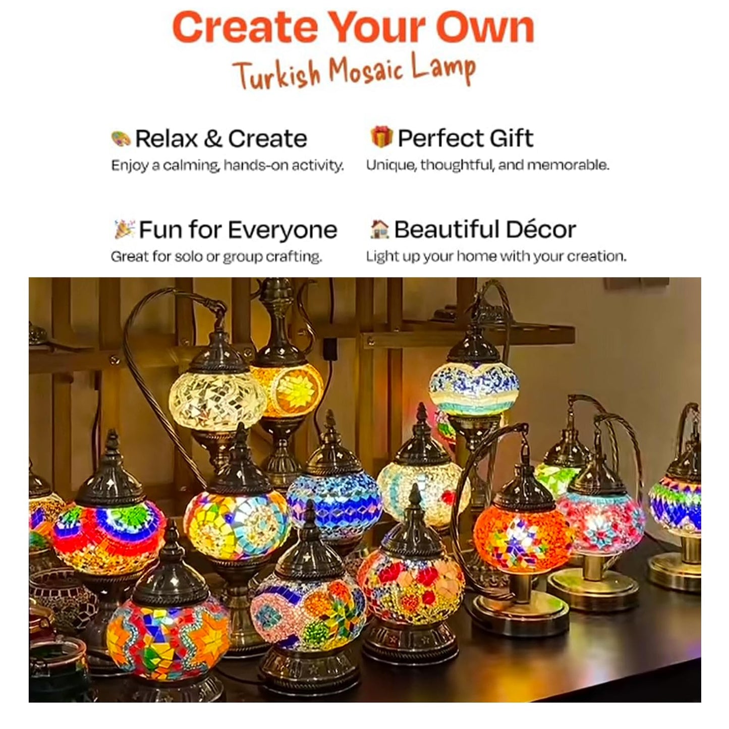 JORSCD DIY Turkish Mosaic Candle Holder kit,Make Your Own Melting Lamps for Candles, Simple Stained Glass Table Lamp Kit