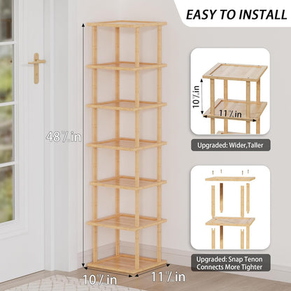 7 Closet Vertical Tall Shoe Rack For Entryway - Tall Tier Free Standing Slim Narrow Bamboo Wood Shoe Boots Storage