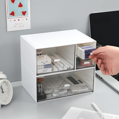 MILULUGO Desk Organizer with 4 Drawers, Makeup Organizer, Desktop Storage Box, Cosmetics Storage Box for nail polish, Lipstick, Brushes, Jewelry, Skincare, Bathroom Organization Boxes(White)