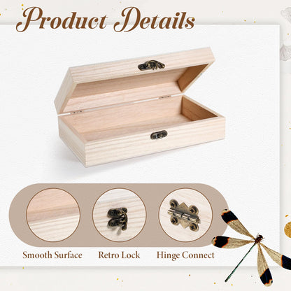 Oqqlin 10 Pack Wooden Box with Hinged Lid, Unfinished Wooden Boxes for Crafts 7.87 x 3.9 x 1.96 Inch Large Unpainted Paulownia Wood Box for DIY Crafts and Jewelry Storage
