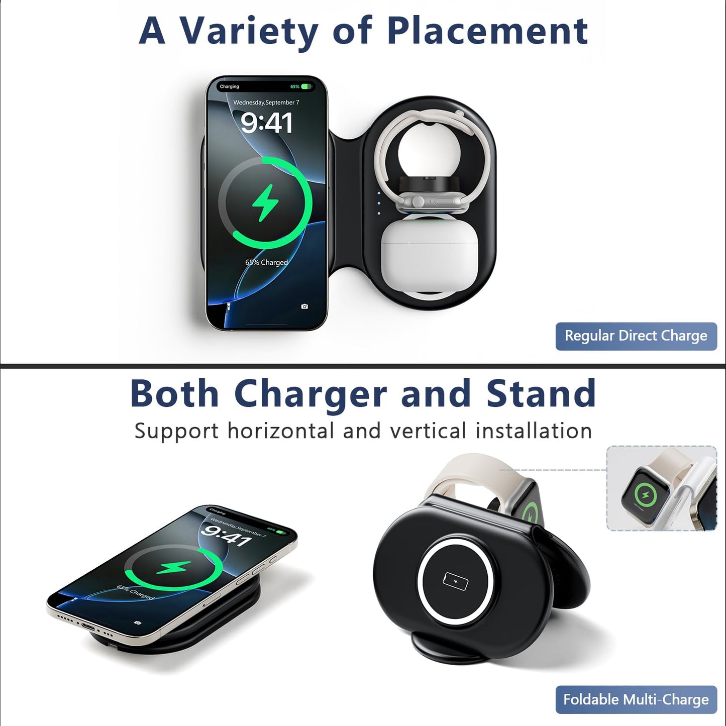 2025 Traveling Portable Wireless Mag-Safe Fast Charging Station,Magnetic 3 in 1 Charger for iPhone 17 16 15 14 13 12 Pro Max Plus,Apple Watch Series & Air pods 4 3 2 Pro-Gifts for Family