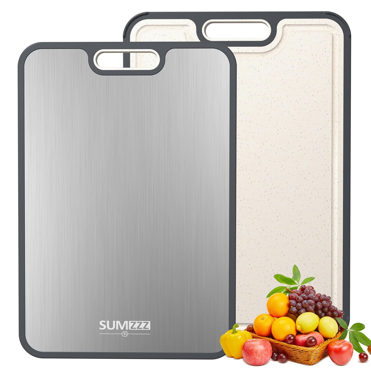 Titanium Cutting Board for Kitchen, Cutting Board Double Sided Food Grade, Pure Titanium and Wheat Straw PP, Easy to Clean Large Size 16”×11”
