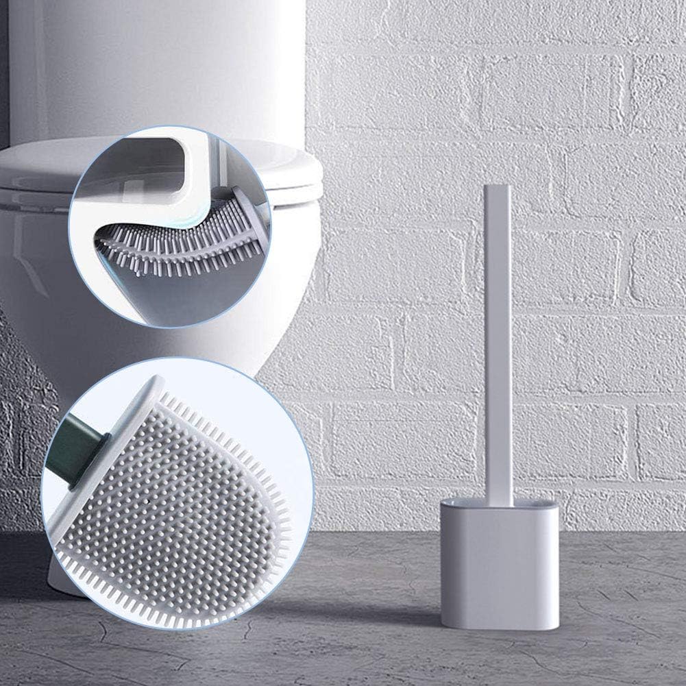 Revolutionary Silicone Flex Toilet Brush with Holder, No-Slip Long Handle Cleaning Brush Set with Wall Mounting