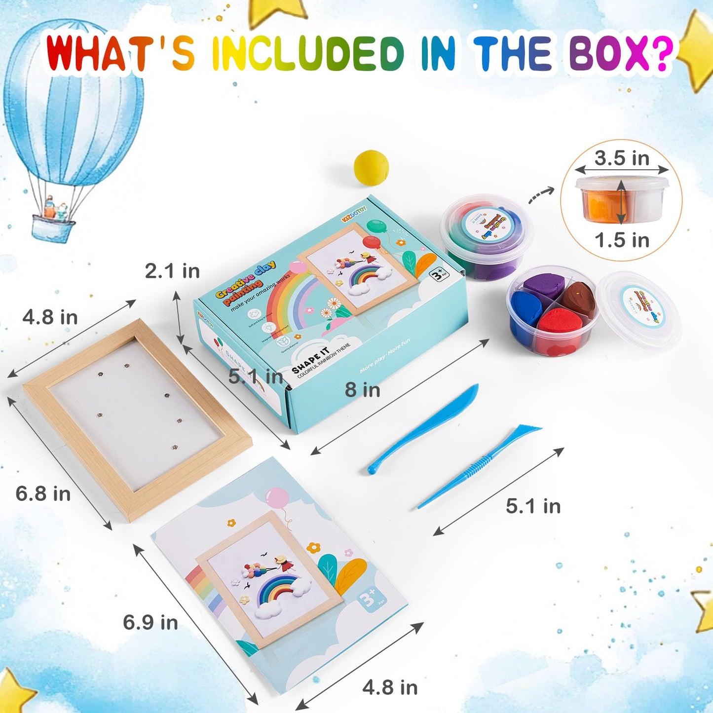 DIY Picture Frame Clay Art Kit for Kids - Rainbow Theme Air Dry Clay Set with Wooden Frame, Tools & Tutorial Cards, Creative Arts and Crafts Gift Set for Children Ages 3+
