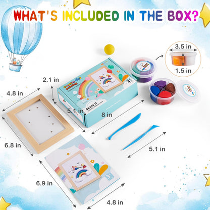 DIY Picture Frame Clay Art Kit for Kids - Rainbow Theme Air Dry Clay Set with Wooden Frame, Tools & Tutorial Cards, Creative Arts and Crafts Gift Set for Children Ages 3+