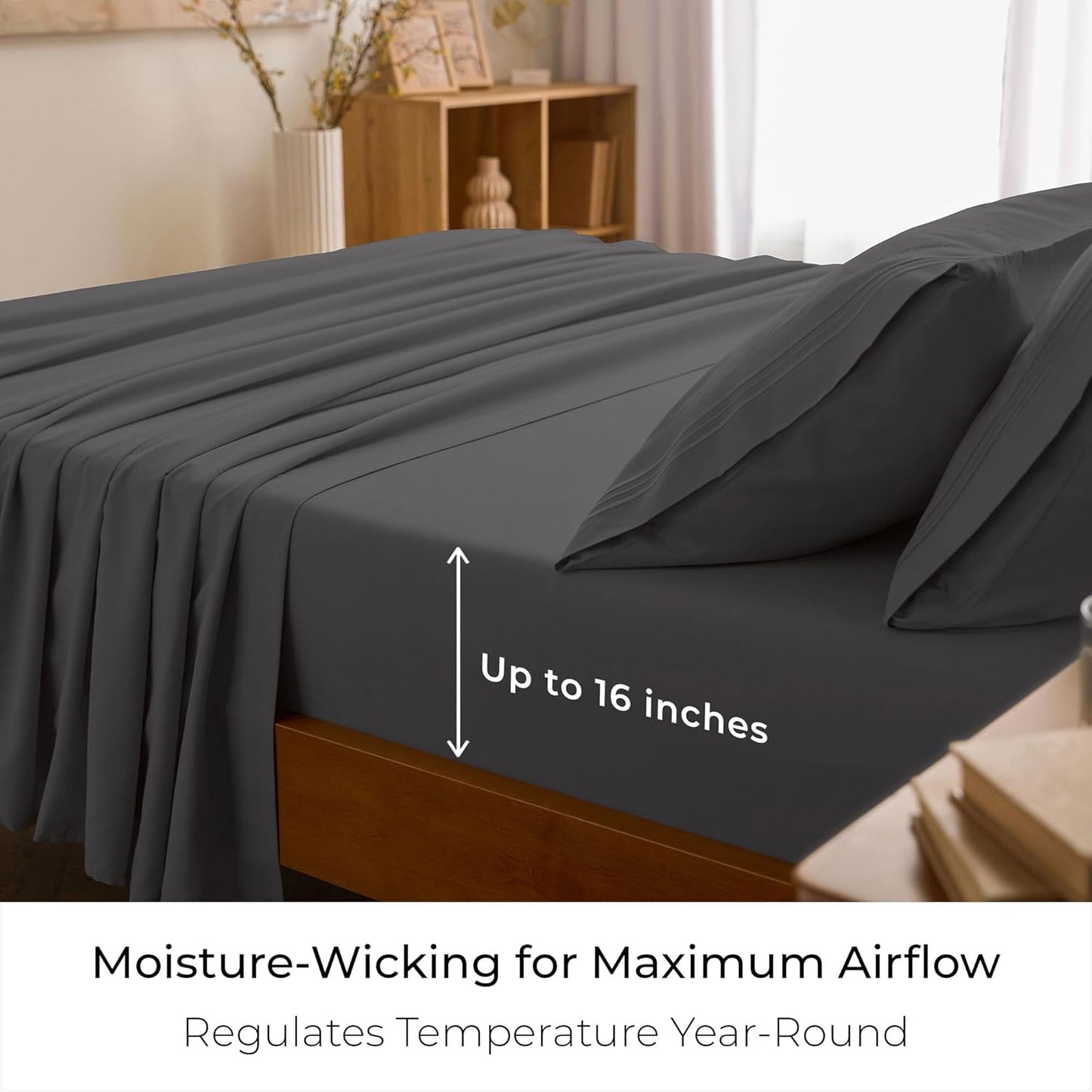 Mellanni Full Sheets Set - 4 PC Hotel Luxury Bedding | Extra Soft, Cooling, Wrinkle-Resistant (Gray)