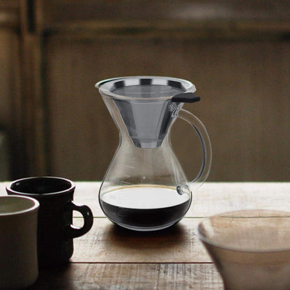 Pour Over Coffee Maker, Reusable 400ml Borosilicate Glass Hand Drip Manual Dripper Brewer Pot with Scale, Portable for