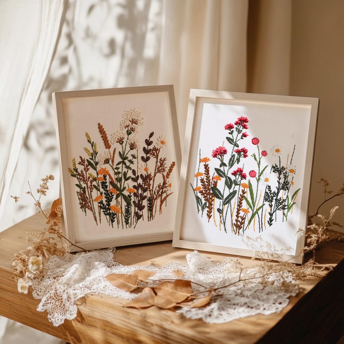 COCOMOX 3 Sets Embroidery Practice Kits, Flower Pattern Embroidery Kit for Beginners Adults, Hand Embroidery Kit, Easy to Follow Instruction and Video