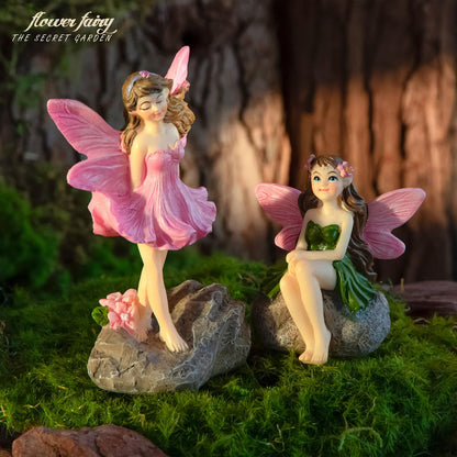 2-Piece Miniature Fairy Garden Accessories, Hand-Painted Resin Fairy Figurines for Gardens, Potted Plants, Lawn & Yard Decor, Ideal for Terrariums, Best Gift for Garden Lovers